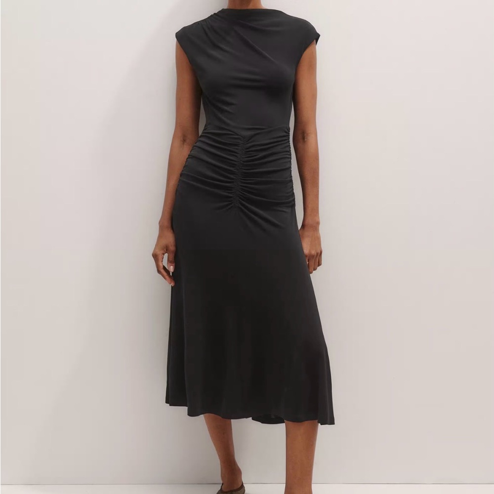ME+EM Black Gathered Midi Dress